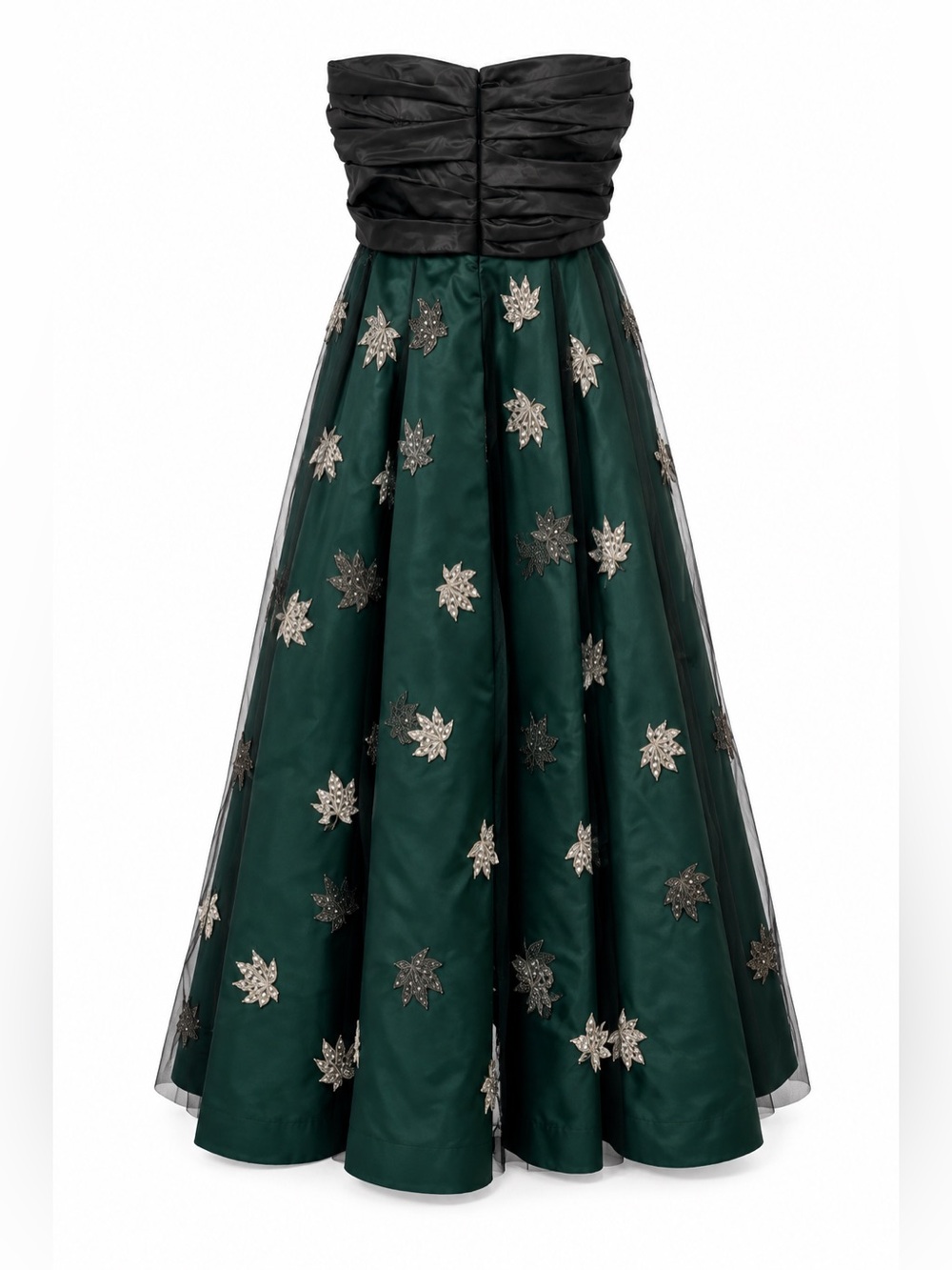 Handmade Emerald Green Black Bow Embroidered Tulle Formal Gown - Picture 2 of 5